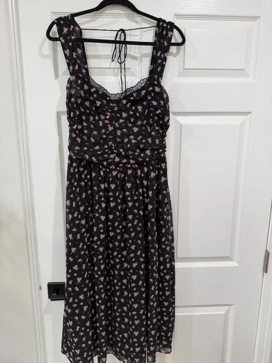 FOR LOVE & LEMONS
NOA MIDI DRESS Black and Floral Size L - Picture 3 of 9